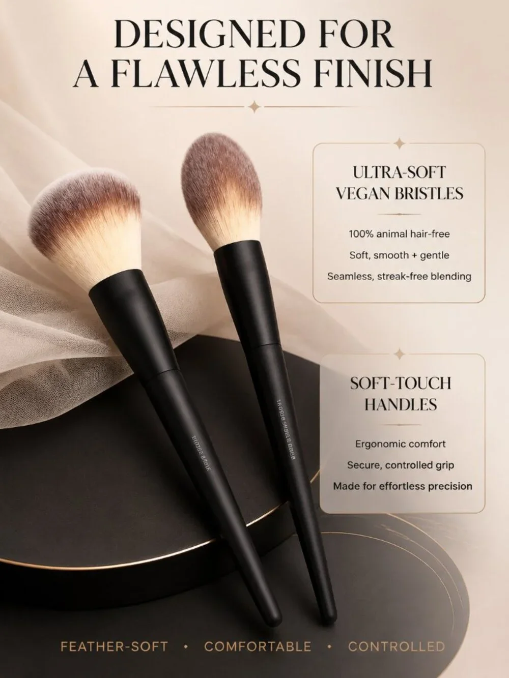 Lithe Beauty Essential Face Brush Set Bronzer Tapered Powder 2pc